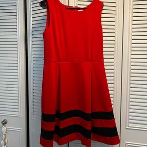 Calvin Klein Red Midi Dress with Black Stripes